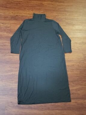 Eileen Fisher Long Olive Green Turtleneck Maxi Dress Size XL Feminine Boho